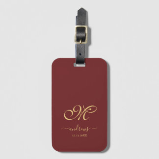 Burgundy Gold Personalised Signature Luggage Tag