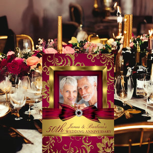 Burgundy Gold Photo 50th Wedding Anniversary Invitation