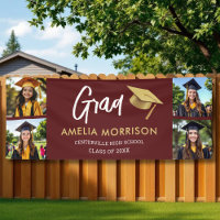 Burgundy Gold Photo Collage Graduate Graduation