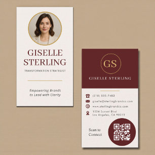 Burgundy Gold Photo QR Code Business Card