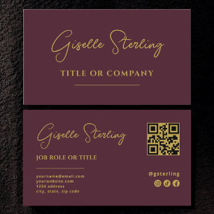 Burgundy Gold Professional Company Script QR Code Business Card