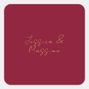 Burgundy Gold Professional Trendy Minimalist Names Square Sticker