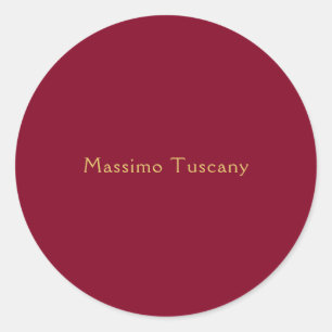 Burgundy Gold Professional Trendy Minimalist Text Classic Round Sticker