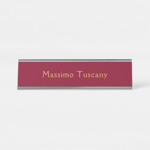 Burgundy Gold Professional Trendy Minimalist Text Desk Name Plate