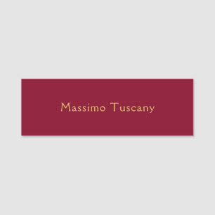 Burgundy Gold Professional Trendy Minimalist Text Name Tag