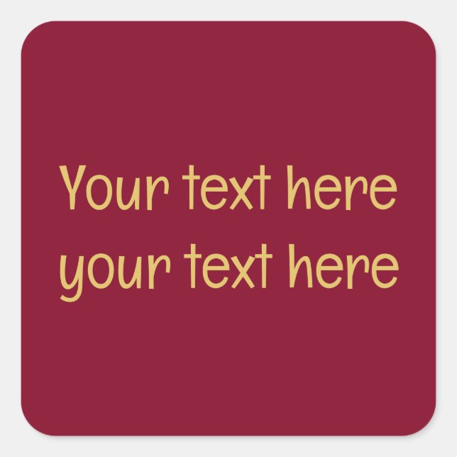 Burgundy Gold Professional Trendy Minimalist Text Square Sticker (Front)