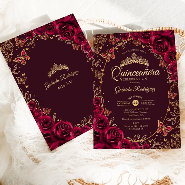 Burgundy Gold Quinceanera Invitation (Creator Uploaded)