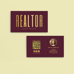 Burgundy & Gold Realtor Photo  Business Card