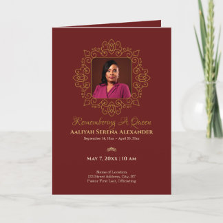 Burgundy & Gold Regal Theme Photo Funeral Program Invitation
