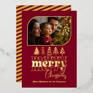 Burgundy & Gold Retro Doodle Christmas Photo