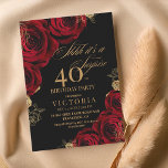 Burgundy Gold Roses Forty 40th Birthday Party Invitation<br><div class="desc">Stylish modern Birthday party invitation. Elegant handwritten calligraphy combined with a modern font on a dark black background complement each other and look harmonious at the same time.</div>