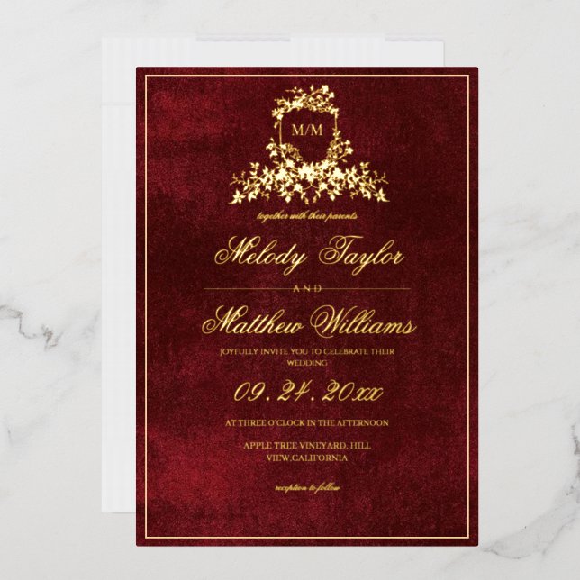 Burgundy & Gold Royal Calligraphy Crest Wedding (Envelope)