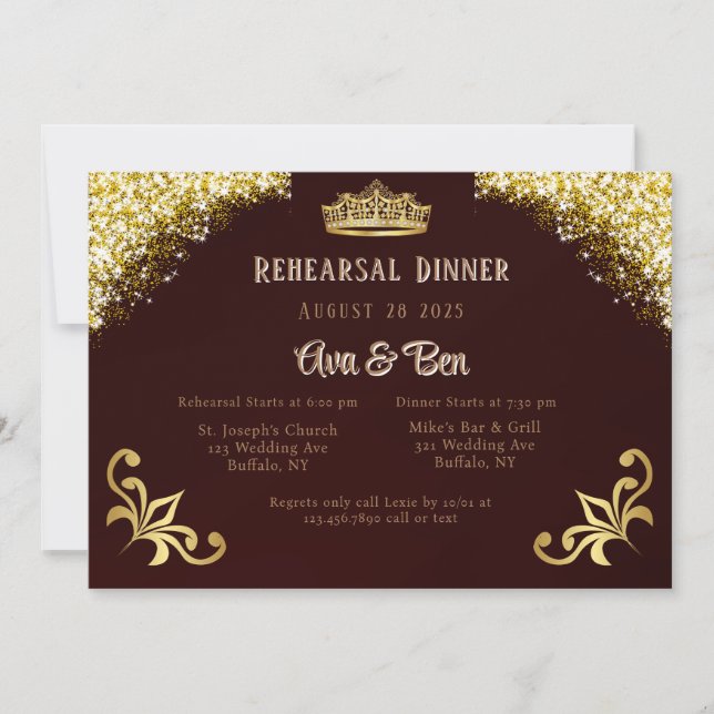 Burgundy Gold Royal Rehearsal Dinner Invitation (Front)