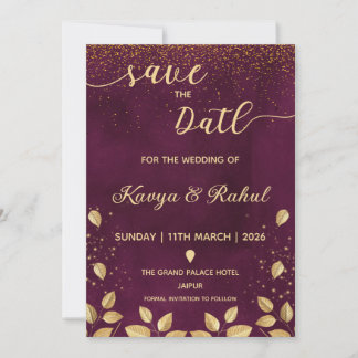 Burgundy & Gold Save the Date Invitation