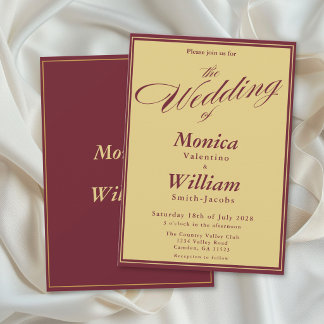 Burgundy Gold Script Typography Wedding Invitation
