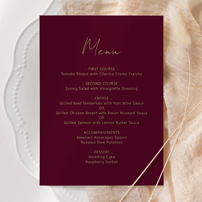 Burgundy Gold Script Wedding Menu (Creator Uploaded)