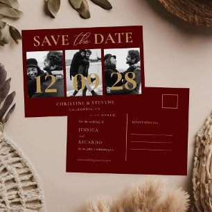 Burgundy & Gold Script Wedding Save The Date Invitation