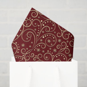 Burgundy Gold Scrolls Decoupage Tissue Paper