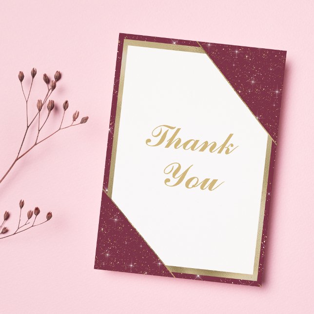 Burgundy gold sparkle glitter 90th Birthday  Thank You Card (Burgundy gold sparkle glitter 90th Birthday Thank You)