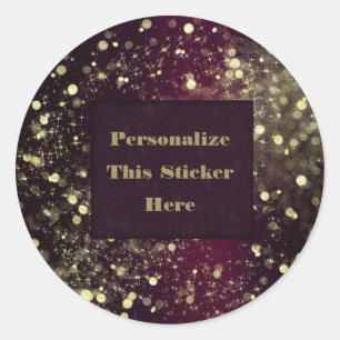 Burgundy & Gold Sparkling Lights Sparkle Glitter Classic Round Sticker