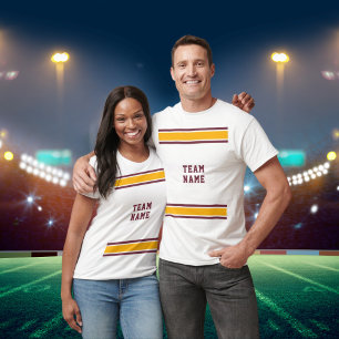 Burgundy Gold Sports Jersey Team Name White Unisex T-Shirt