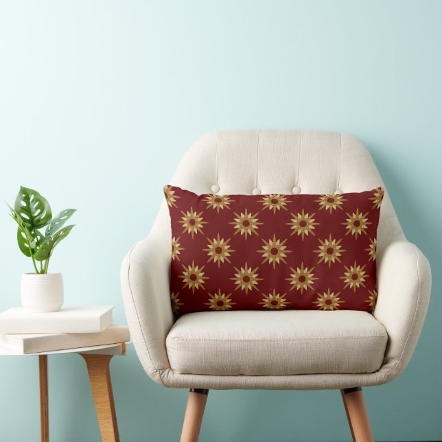 Burgundy & Gold Star Pattern Lumbar Pillow (Chair)