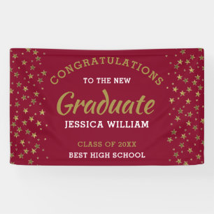 Burgundy Gold Stars Congrats Grad Graduation 2023 Banner