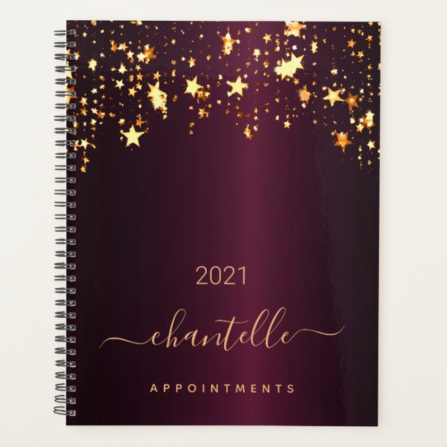 Burgundy gold stars monogram 2026 planner (Front)