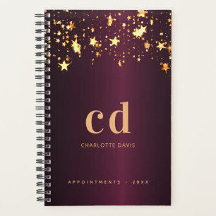 Burgundy gold stars monogram 2026 planner