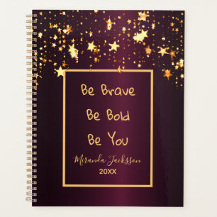 Burgundy gold stars motivational quote planner