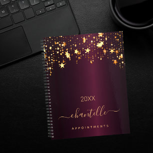 Burgundy gold stars name elegant 2026 planner