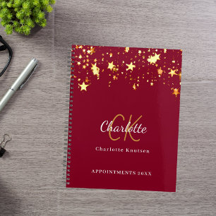 Burgundy gold stars name monogram 2026 planner