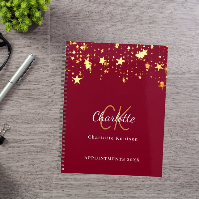 Burgundy gold stars name monogram 2027 planner (Creator Uploaded)