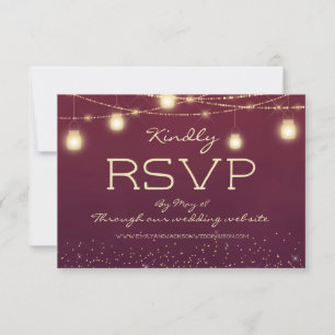 Burgundy Gold String Lights Lanterns Wedding RSVP Invitation