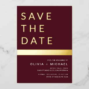 Burgundy Gold Stripe Save the Date Photo