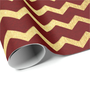 Burgundy Gold Stripes Lines Zig Zag Chevron Wrapping Paper