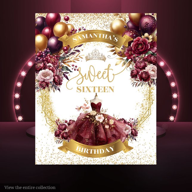 Burgundy Gold Sweet 16 Backdrop Watercolor Glitter Tapestry (Burgundy Gold Sweet 16 Backdrop Watercolor Glitter)