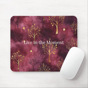 Burgundy Gold Trees Mouse Pad