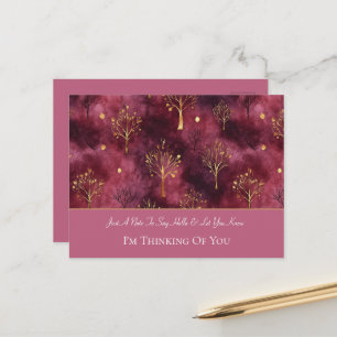 Burgundy Gold Trees Thinking of You Postcard