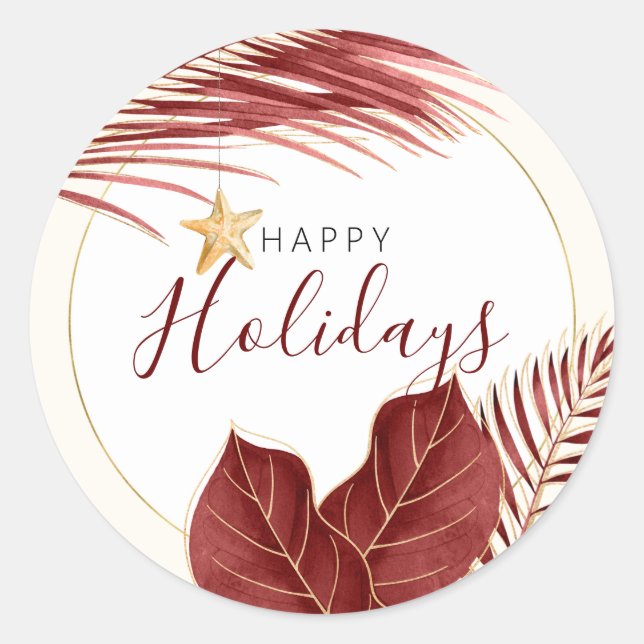 Burgundy & Gold Tropical Holiday Envelope Seals (Front)