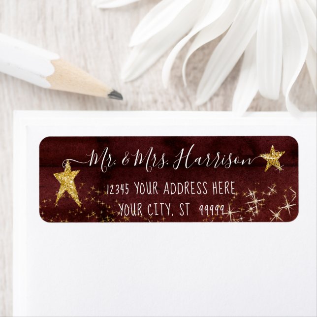 Burgundy Gold Twinkle Little Star Return Address (Insitu)