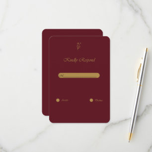 Burgundy Gold Vintage Script Wedding RSVP Card