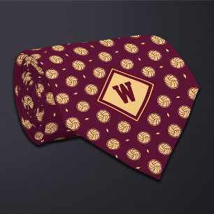 Burgundy Gold Volleyball Icon Necktie
