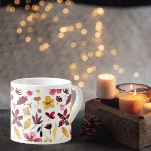 Burgundy Gold Watercolor Flowers Espresso Cup