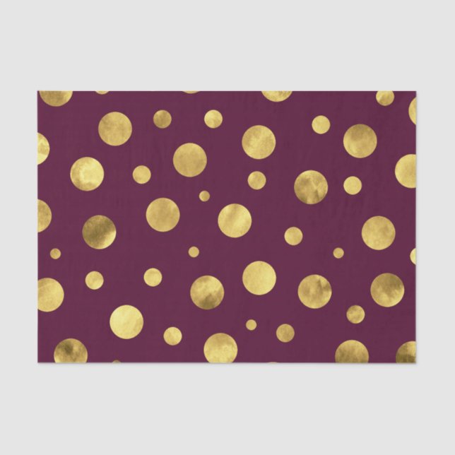 Burgundy Gold Watercolor Polka Dots Tissue Paper (Front)