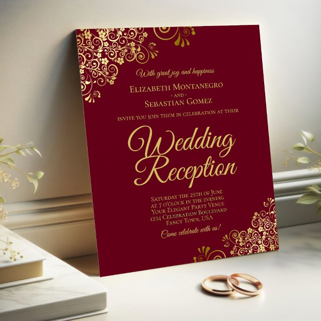 Burgundy & Gold Wedding Reception BUDGET Invite (Creator Uploaded)