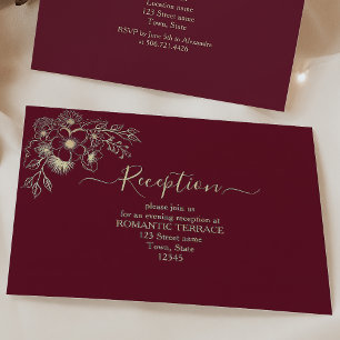 Burgundy Gold Wedding Reception Info Card