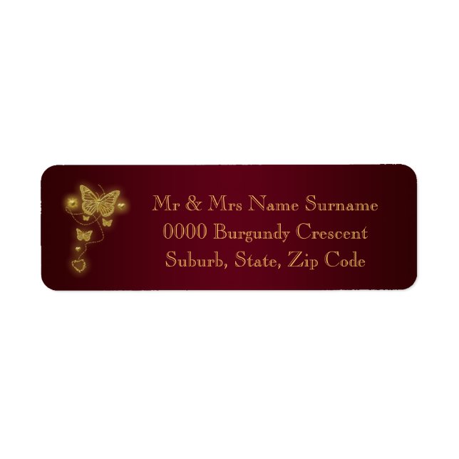Burgundy gold wedding return address (Front)