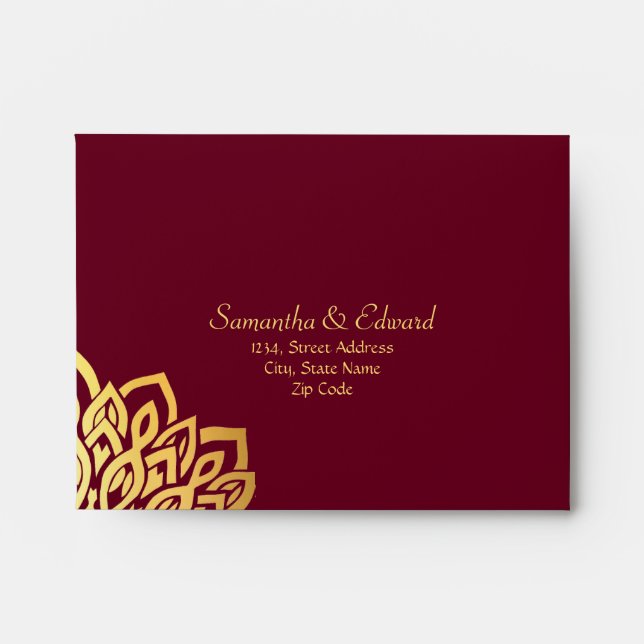 Burgundy Gold Wedding RSVP Envelope (Front)