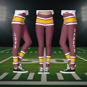 Burgundy Gold & White Team Colours Love Sports Leggings